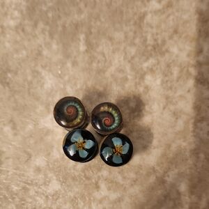 Artistic Spiral and Floral Stud Earrings Gauge Size 00